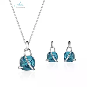 Top Design Wholesale Fashion Women Necklace Jewelry Set Accessories Earring Light Blue Crystal Indian Wedding Bridal Jewelry Set
