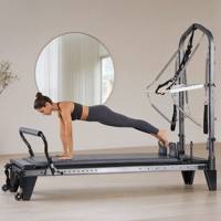 Demi-reformer de Pilates réglable en alliage d'aluminium durable, lit noir pour studio de yoga, salle de sport, entraînement corporel et exercices