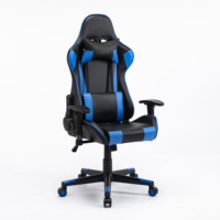 Chaise de jeu PC Esports avec dossier haut, coussin confortable et inclinaison réglable, en cuir bleu, ergonomique