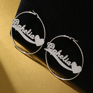Pendientes con nombre personalizado, pendientes de Aro de acero inoxidable en forma de corazón, joyería de moda europea y americana para mujer, regalo para madre - Product Image 4