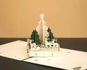 Christmas Card Creative 3D Greeting Card Paper Carving Christmas Snowman Castle Forest Blessing Thanks Message Card Gift