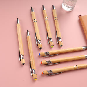 Stylo en bambou écologique <span class=keywords><strong>2</strong></span> en 1 avec tête de stylet Coffret cadeau écologique avec stylos imprimés gravés avec logo personnalisé Pinces en métal pour stylet en bambou - Product Image 1