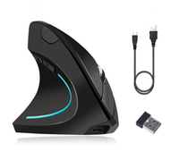 Mouse Gaming Ergonomis Vertikal Nirkabel 2.4GHz Isi Ulang 6 Tombol Optik Pro Gamer dengan Strip LED Biru OEM