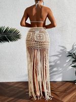 3D op maat gemaakte gehaakte strandrok met kwastjes voor vrouwen, doorschijnend, uitgehold, zomerse bikini-cover-up, badpak