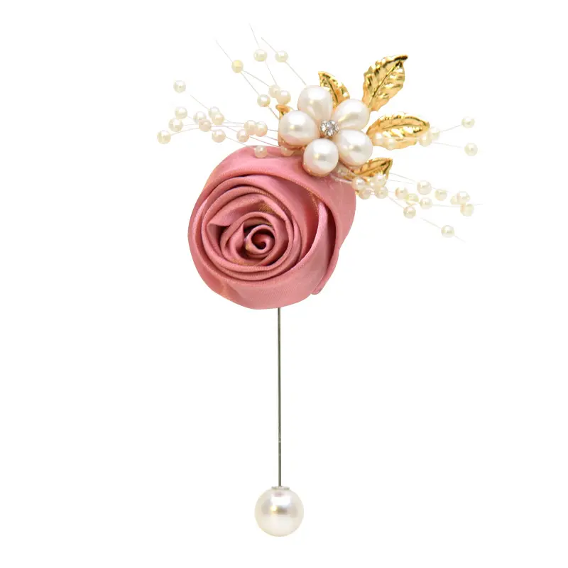 Pin de solapa de flores para hombre, broche de seda, púrpura, cinta de satén, ramillete de flores para fiesta de boda