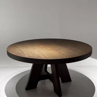 Table à manger ronde en bois massif de style Wabi-sabi américain RH Davos, pour usage domestique, 6 personnes, sur mesure
