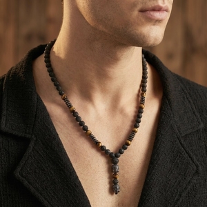 สร้อยคอจี้<span class=keywords><strong>พระ</strong></span>พุทธรูปทำมือจากหินภูเขาไฟ พร้อมใบรับรอง CE  ประดับด้วยเฮมาไทต์ สำหรับผู้ชาย ของขวัญวันพ่อ วันวาเลนไทน์ - Product Image 1