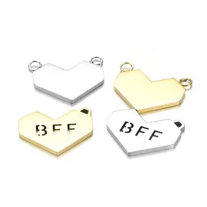 Yiwu Aceon Stainless Steel DIY Chain Connector Newest Shape Letter Cut Out Hollow Geometric Heart BFF Charm