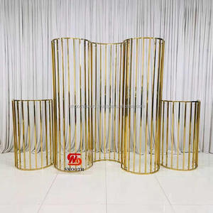 Support en acier inoxydable doré brillant lisse à grande vague support pour écran en demi-cercle support à fleurs support pour toile de fond de mariage - Product Image 4