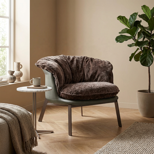 Fauteuil d'appoint moderne de luxe en velours et cuir, avec structure en fer et pieds thermolaqués, coussin remplaçable, couleur personnalisable, pour salon - Product Image 1