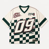 Maillot de course rétro à drapeau à carreaux, chemise en maille oversize pour le sport automobile, vêtement streetwear