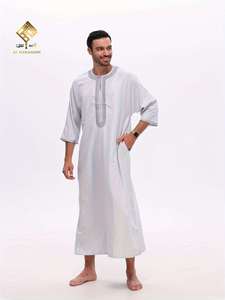 Túnica de Oración Al Haramain para Hombre, Blanca, de Algodón, Manga Tres Cuartos, Largo hasta el Tobillo, Estilo Modesto de Oriente Medio, Elegante - Product Image 2