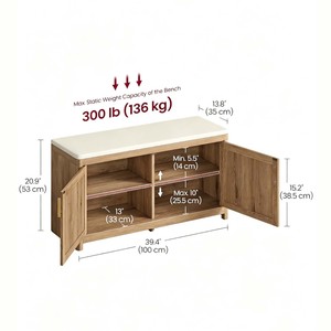 Banco de entrada con doble puerta de armario de madera, con esquinas redondeadas y estantes ajustables - Product Image 5
