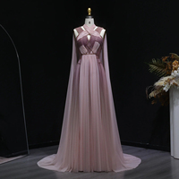 Vestido de Noche Elegante Lsz309 Color Rosa Degradado con Manga Tipo Capa, Espalda Descubierta y Tirantes Cruzados, Vestidos de Fiesta para Mujer Jancember