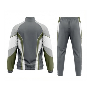 Op maat gemaakte grijs groene witte kleurblok trainingspak met volledige rits voetbal trainingsset OEM ODM - Product Image 2