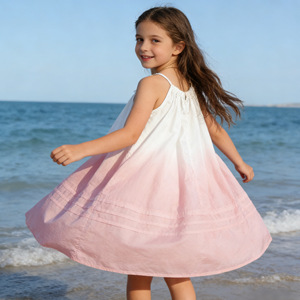 Robe d'été tissée pour filles, col licou, coupe trapèze, longueur genou, à volants, couleur unie, décontractée, pour fête d'anniversaire ou plage - Product Image 3