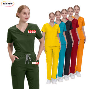ชุดเครื่องแบบสครับขัดสองชิ้นสำหรับผู้หญิงเครื่องแบบพยาบาลโรงพยาบาลชุดเครื่องแบบสครับพิมพ์โลโก้ตามสั่งแบบระบายอากาศได้ - Product Image 1