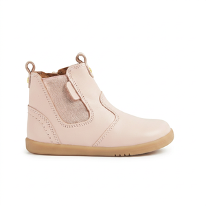 Bottes Chelsea pour bébé unisexe roses en cuir véritable avec fermeture éclair, soutien de la voûte plantaire, semelle en caoutchouc respirante, quatre saisons, 13-24 mois - Product Image 1