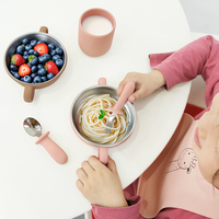 Ensemble d'alimentation pour bébé en silicone, vaisselle pour enfants, couvercle en silicone en acier inoxydable 304, double paroi isolée, sans BPA, anti-fuite, nourriture pour bébé