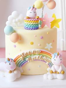 Decoración para Pasteles, Adornos para Pasteles <span class=keywords><strong>de</strong></span> Cumpleaños para Niños, Lindos Unicornios, Cestas, Nubes, Globos, Lazos - Product Image 6