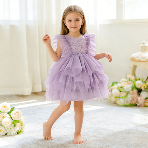 Abito Estivo Hongbo per Bambina 0-5 Anni, <span class=keywords><strong>Vestito</strong></span> da Principessa con Maniche a Volant per Compleanno, Abito in Pizzo e Tulle per Bambine - Product Image 3