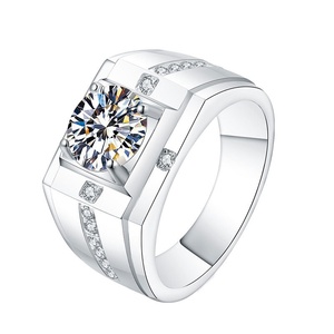 Anello da Uomo in <span class=keywords><strong>Argento</strong></span> Sterling 925 Placcato Oro Bianco 10g con Moissanite da Un Carato, Gioiello Nuziale Trendy e Maestoso, Spedizione Diretta - Product Image 2
