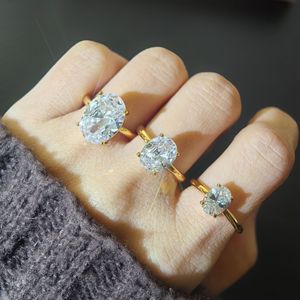 <span class=keywords><strong>Bague</strong></span> solitaire ovale en laiton plaqué or 18 carats avec zircone cubique, 3 griffes, grande zircone ovale, pour fiançailles et mariage, pour <span class=keywords><strong>femme</strong></span> - Product Image 6