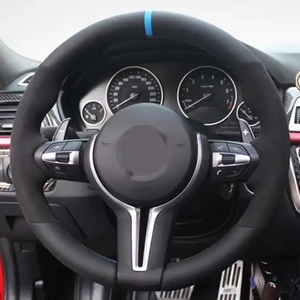 Housse de <span class=keywords><strong>volant</strong></span> BMW M Sport 3 branches, ajustement universel, <span class=keywords><strong>cuir</strong></span> véritable noir souple, cousu main, DIY - Product Image 2