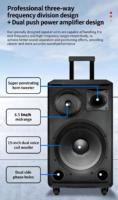 Speaker Trolley Kayu 15" Daya Besar 12V/20A Isi Ulang Dilengkapi Mic Speaker Karaoke Nirkabel Dengan BT/USB/TF/TWS/DSP/MIC/LIVE