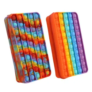 Multiple Color Silicone School Push Pop Bubble Fidget Sensory Toy Purse Bag Pencil Case For Kids