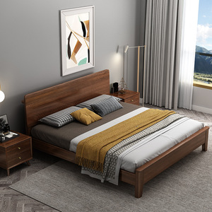 Nordic Solid Wood Walnut 1.8M Double <b>Bed</b> Modern Minimalist Platform <b>Bed</b> Bedroom Furniture - Product Image 2