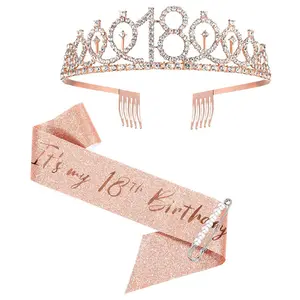 Оптовая продажа, золотая корона для девочек на 16-й день рождения, набор с поясом, конкурс, Корона мисс мир, королева, украшение на день рождения для женщин