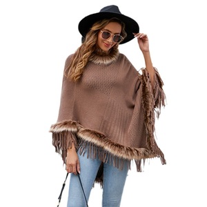 Capa de punto con borlas para mujer, poncho suelto de color liso, chal tipo jersey, abrigo informal estilo europeo americano, novedad otoño-invierno - Product Image 4