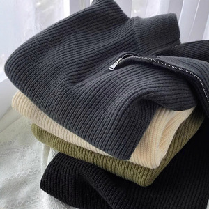 Suéter masculino de outono-inverno com gola alta, zíper até a metade, cor sólida, grosso, quente, solto e casual, de manga comprida. - Product Image 3