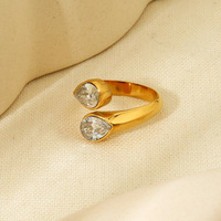 Bague en acier inoxydable plaqué or 18 ct avec incrustation de zircon, goutte d'eau, croix ouverte pour femme, design simple, style Ins