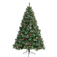 Sapin de Noël pré-éclairé hybride en PVC de qualité supérieure 1,5-2,4 m (180 cm) avec fruits rouges et cônes de pin, décoration intérieure/extérieure, certifié SGS