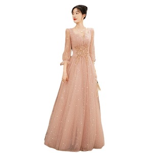 Elegant V-Neck A-Line Evening Dress Fairy Powder Organza Empire Waistline Zipper Closure For Hostess Banquets - Product Image 5