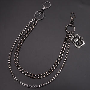 Cadena de mezclilla de doble capa color bronce con diseño de calavera y rosa para moda punk y hip hop. - Product Image 6