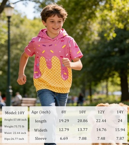 Sudadera con Capucha para Niños, Forrada, de Manga Corta, Ligera, Absorbente de Humedad, Deportiva, con Bolsillo Canguro, Diseño Sólido, 95% Poliéster - Product Image 3