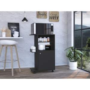 DB Napenthe Modern 1-<b>Shelf</b> Kitchen Cart Solid Wood with Stainless Steel <b>Black</b> Wengue Caster - Product Image 1