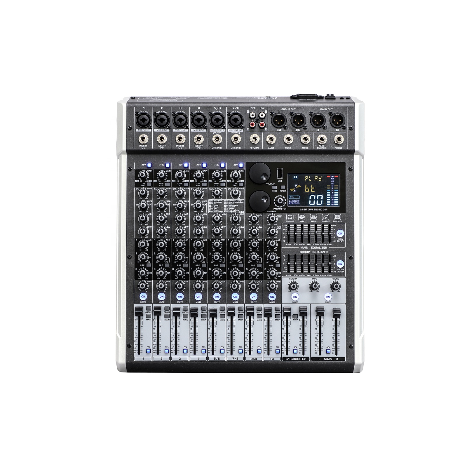Профессиональный консольный микшер HERO8 + 48 В Phantom Power двойной 99DSP эффекты BT DJ контроллер Аудио консоль микшер