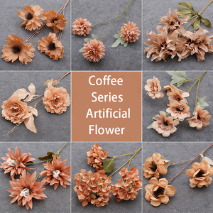 ชุดดอกไม้ประดิษฐ์และ<span class=keywords><strong>ต้น</strong></span>ไม้สำหรับตกแต่งงานแต่งงาน ช่อดอกไม้ประดับเพดาน สีคาราเมล วัสดุดอกไม้ทำมือ - Product Image 2