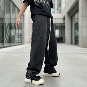 Pantaloni Sportivi da Uomo Personalizzati con Vita Elastica, Gamba Larga, Stile Baggy, con Tasche e Cintura, Taglia Grande, Colore Nero Lavato - Product Image 6
