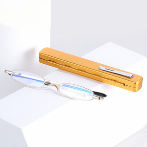 Lunettes de <span class=keywords><strong>lecture</strong></span> anti-lumière bleue, verres AC, monture métallique, fines, portables, pour presbytie, avec étui, unisexe, design léger, jaune et blanc - Product Image 2