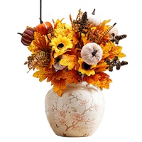 Bouquet de fleurs artificielles fait main en soie pour l'automne, roses et citrouilles, arrangement floral de table pour la décoration de la maison de Thanksgiving