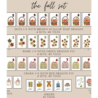 Jeu de tuiles de mahjong américain transparentes rouges café The Fall, 3 couches, motifs oiseaux, feuilles, floraux, rêve d'automne