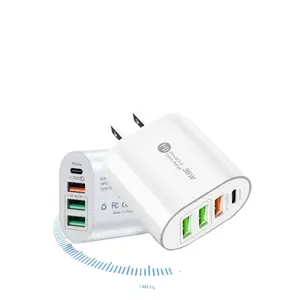 YAOJI adaptor pengisian daya Cepat 36W QC3.0, adaptor pengisian daya colokan US/ EU/ UK dengan 3 kepala pengisian adaptor multi-port USB dan PD