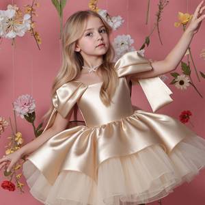 Robe de princesse élégante en maille pour filles, tenue de piano pour enfants, robe de soirée d'anniversaire, tenue de scène formelle - Product Image 2