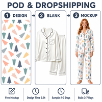 Pyjama personnalisé en satin à col cranté motif sapin scandinave pour femme, en polyester, pour Noël, POD, MOQ 1 pièce, Dropshipping
