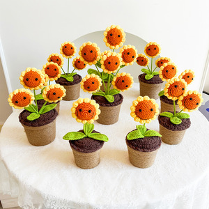 <span class=keywords><strong>1</strong></span> testa di girasole all'uncinetto per invasare fatti a mano in maglia per regali di decorazione per Desktop di girasole - Product Image 1